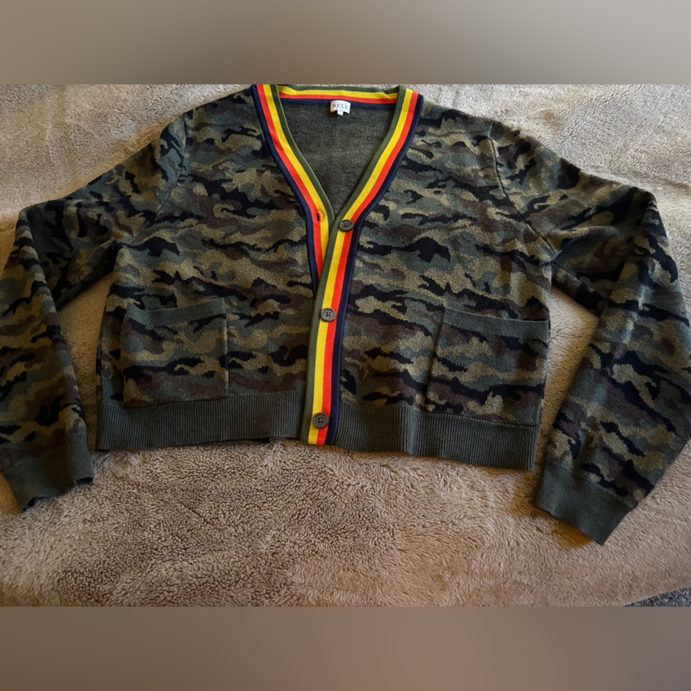 KULE Camo Cardigan with Red and Yellow Trim